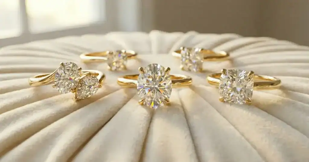 jewellery trends 2026 lab grown diamond rings yellow gold oval cuts toi et moi on display