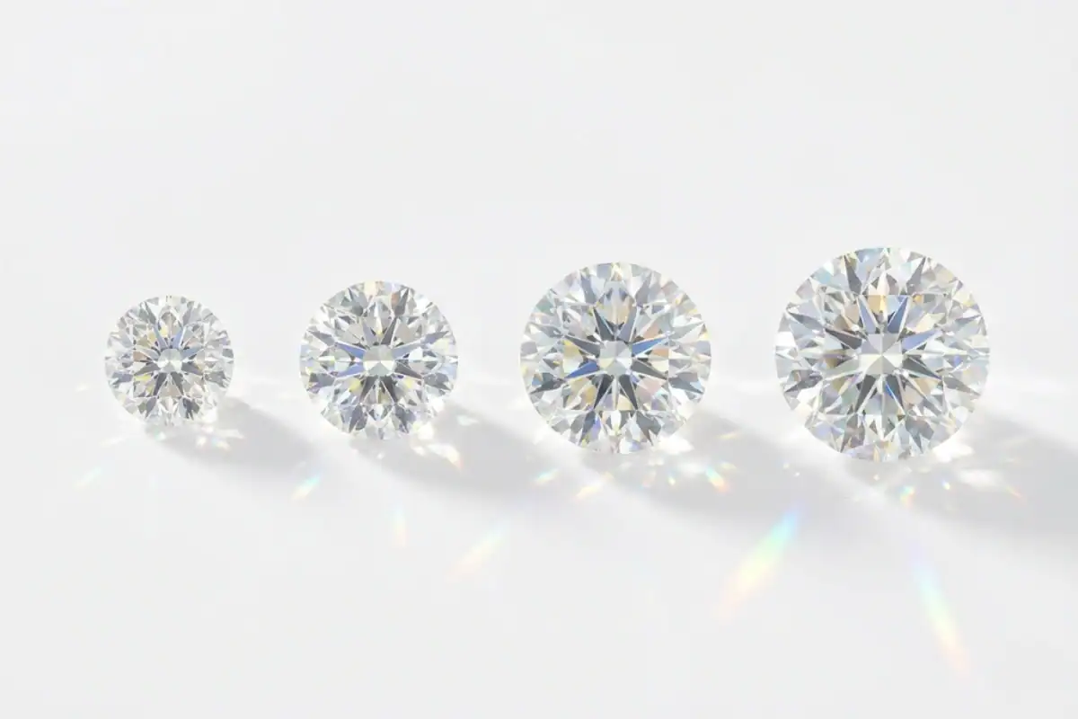 1 carat diamond size comparison with 0.5ct 2ct and 3ct showing mm dimensions