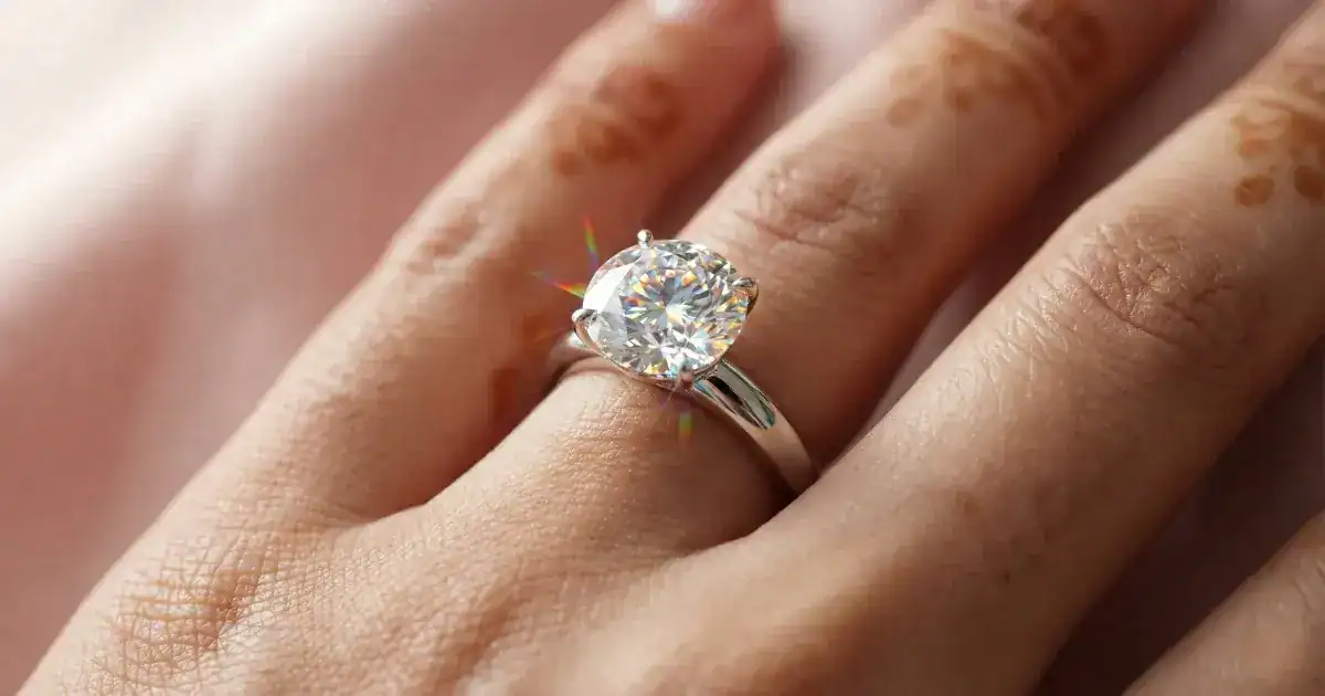 3 carat diamond ring showing size and brilliance on woman's hand