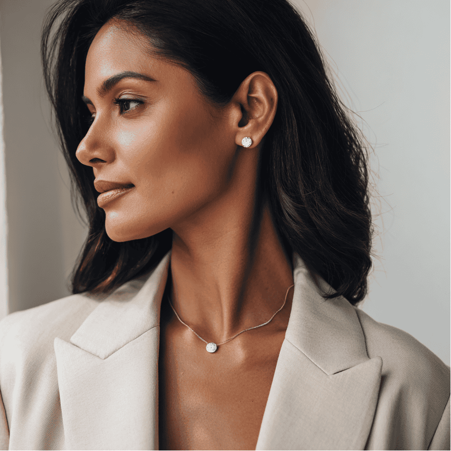 Diamond solitaire pendant and stud earrings office wear  Chaitra