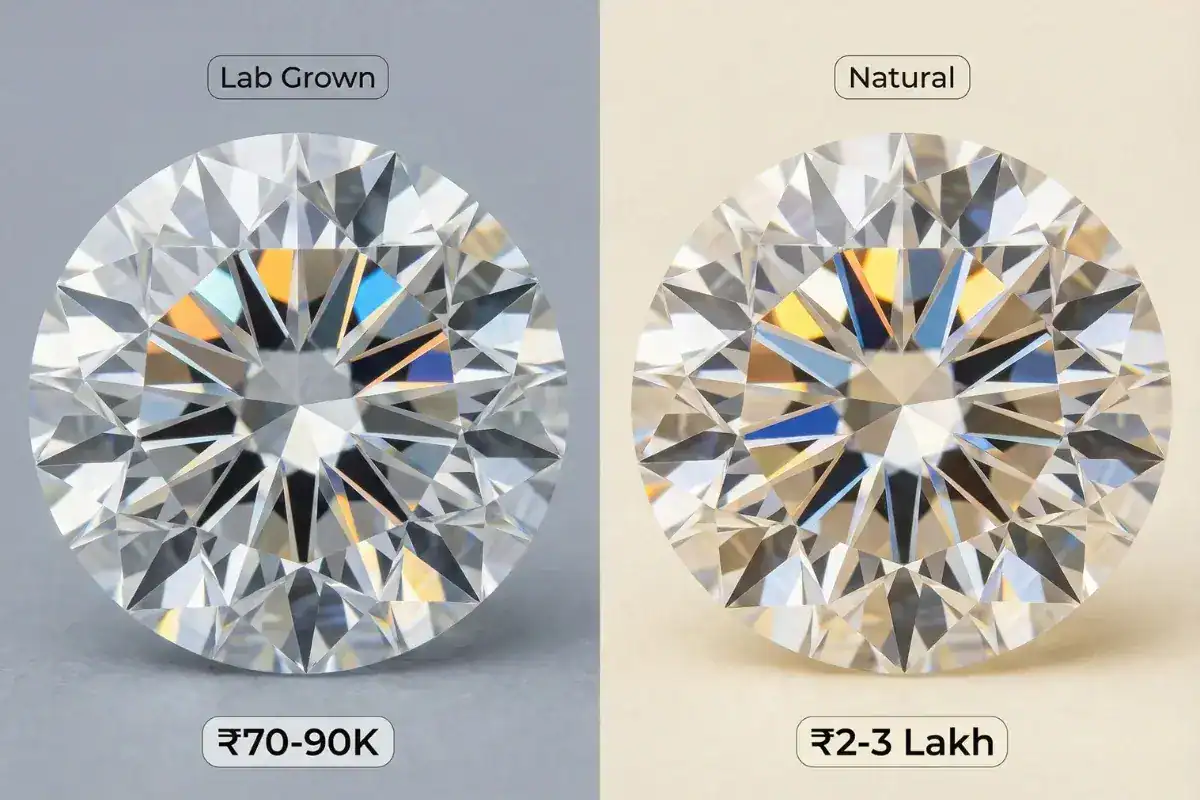 Lab grown vs natural diamond cost comparison showing 6070 percent savings