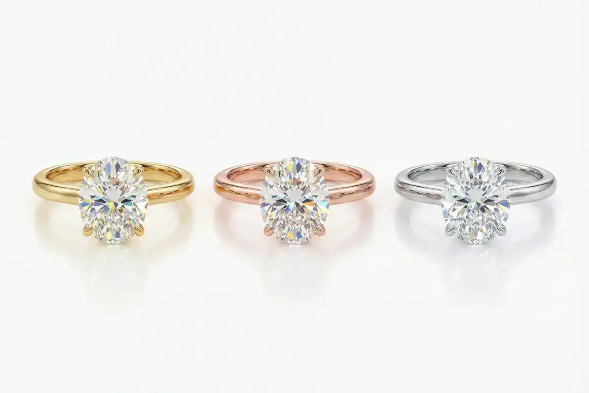 Oval solitaire ring in yellow gold rose gold and white gold options